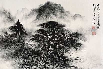 黎雄才 1994年作 松林夕照 镜心